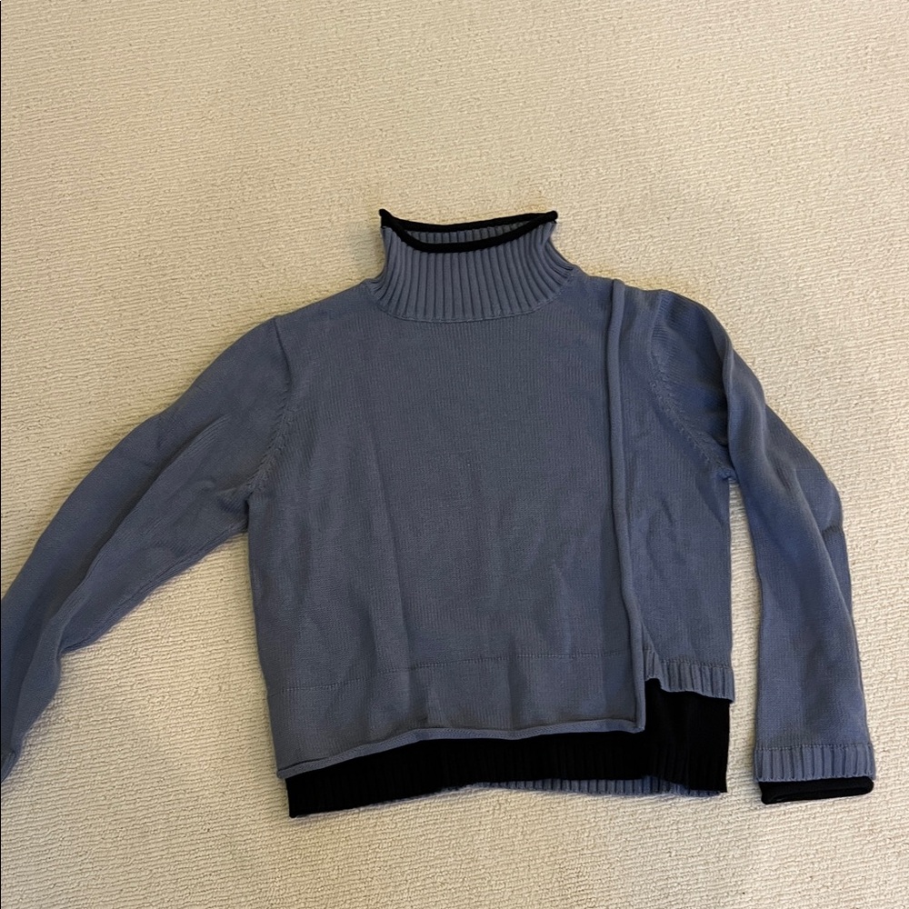 Women's Blue/navy trim Turtleneck cotton Sweater